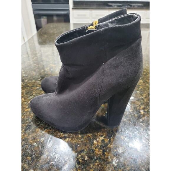 Women's Black Suede Upper Closed Toe Block High Heels Casual Boots Size 8.5 M - Picture 9 of 12